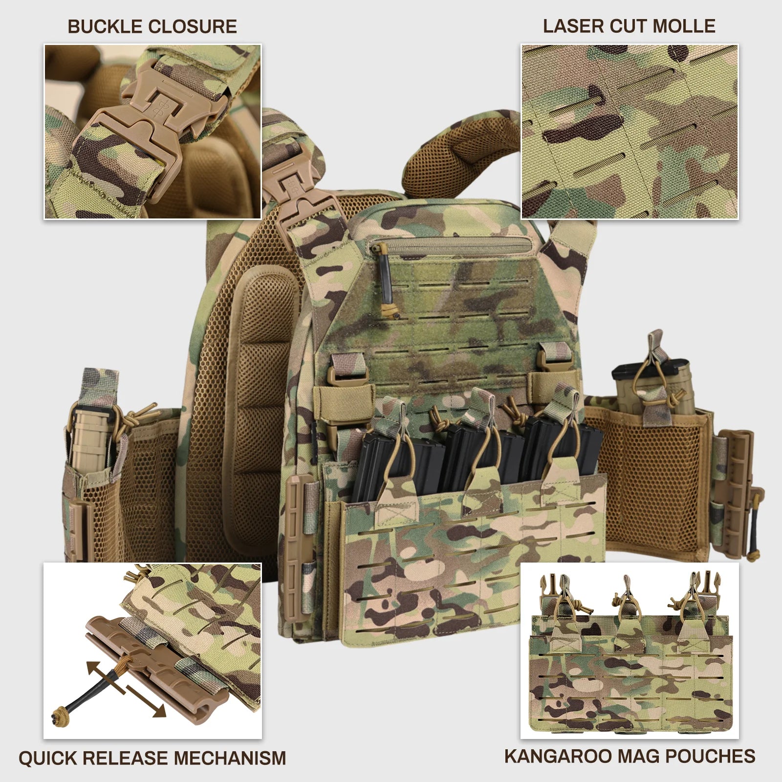2025 Quick Release Series Doublesafe Tactical Gear Nylon Ballistic Plate Carrier Tactical Molle Vest Armor Vest - Image 3
